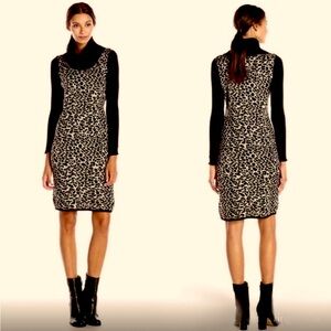 Calvin Klein Animal Print Cowl Neck Sweater Dress